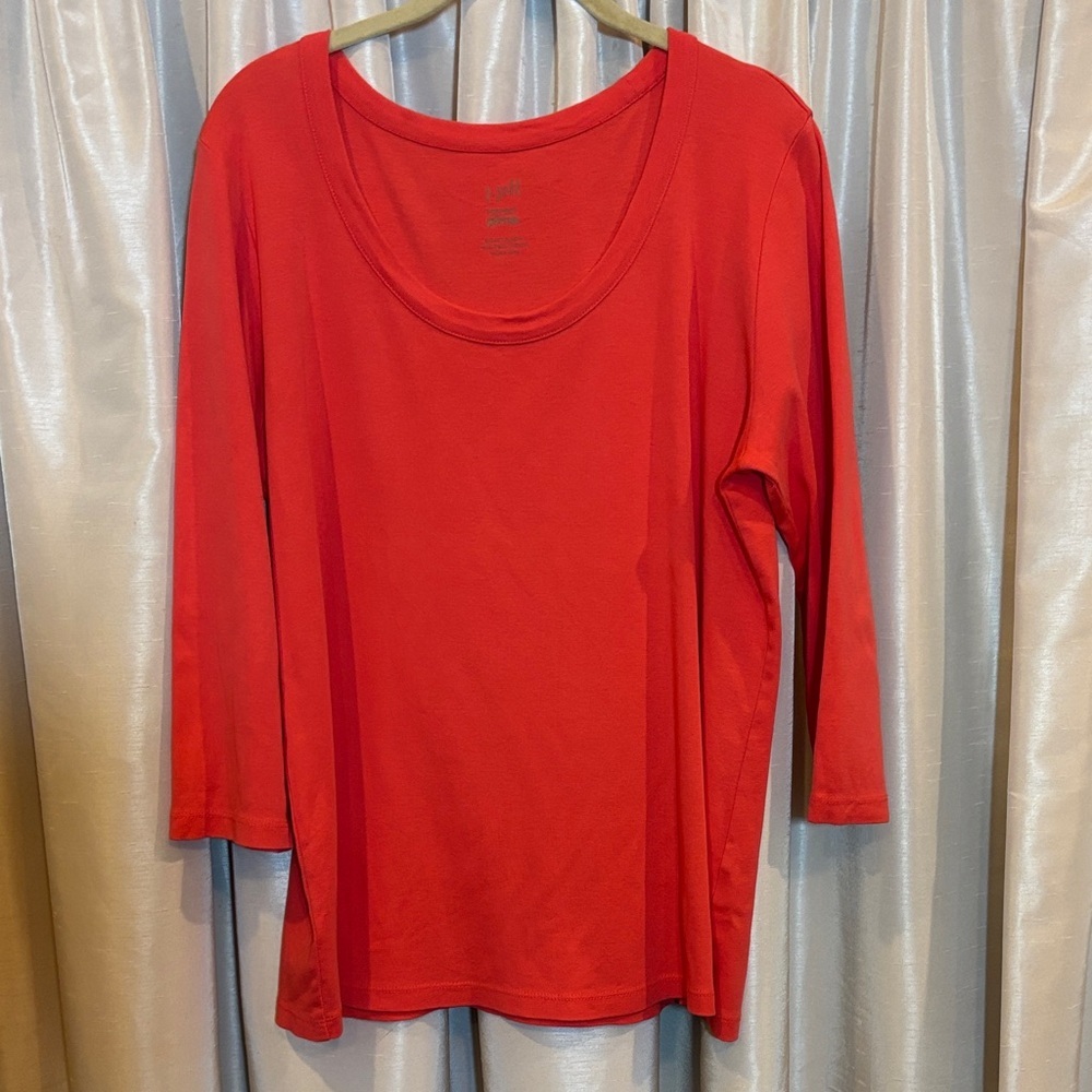 J Jill Perfect Pima Ballet Sleeve Top, large, coral, 100% Pima cotton, EUC